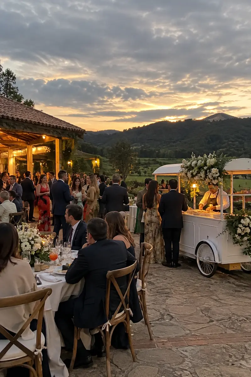 Estación de tacos en una boda en Bogotá
