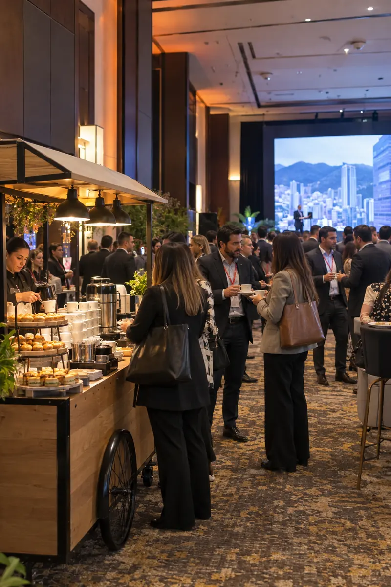 Mesa de postres en un evento empresarial en Bogotá