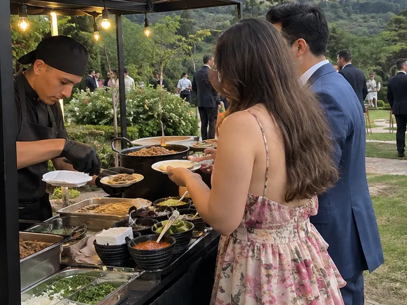 Estación de tacos para eventos servida en un evento en Bogotá