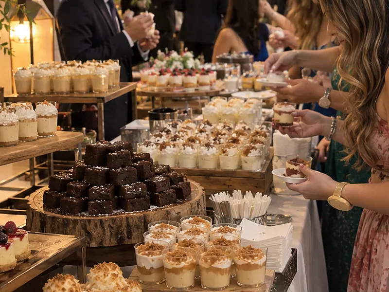 Mesa de postres para eventos servida en un evento en Bogotá